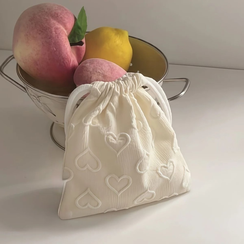 Cute Heart Print Drawstring Storage Bag Travel Cable Organizer 1