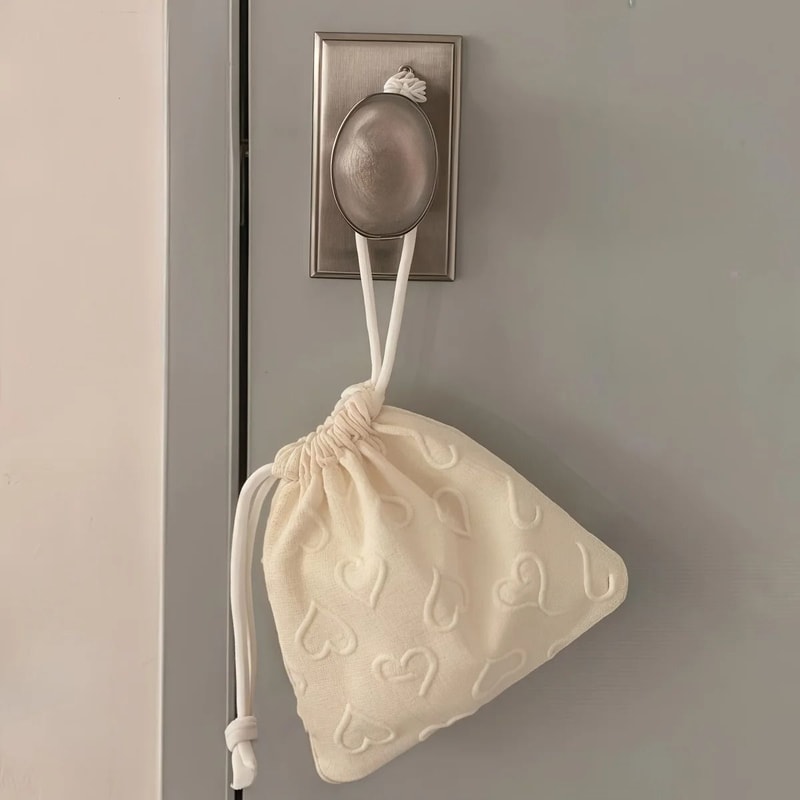 Cute Heart Print Drawstring Storage Bag Travel Cable Organizer 3