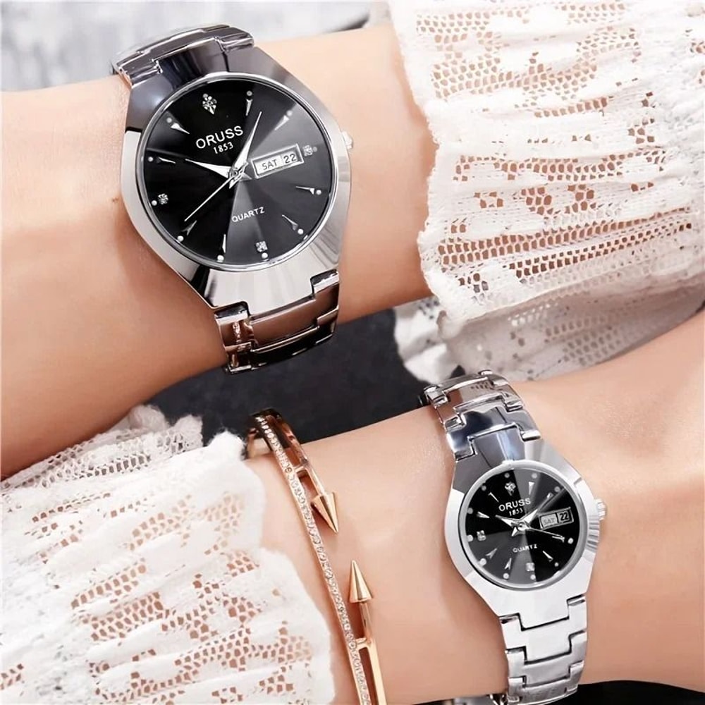 Couple Quartz Watch With Calendar Business Fashion Analog Wristwatch 0