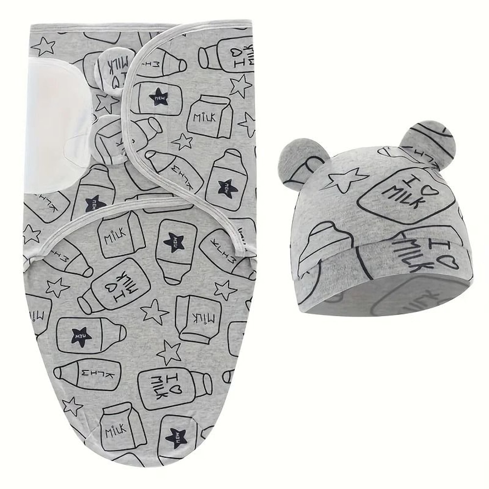 Soft Baby Swaddle Blanket With Hat Newborn Sleeping Wrap Gift Set 3
