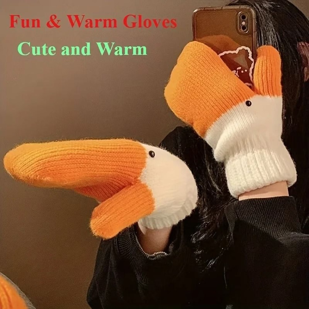 Cute Goose Mittens Thick Warm Funny Winter Gloves For Women 6