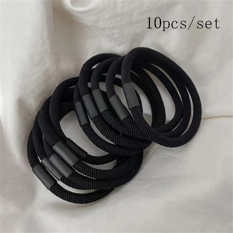 Basic Plain Color Thick Elastic Hair Ties Set With High Elasticity Ponytail Holders 2