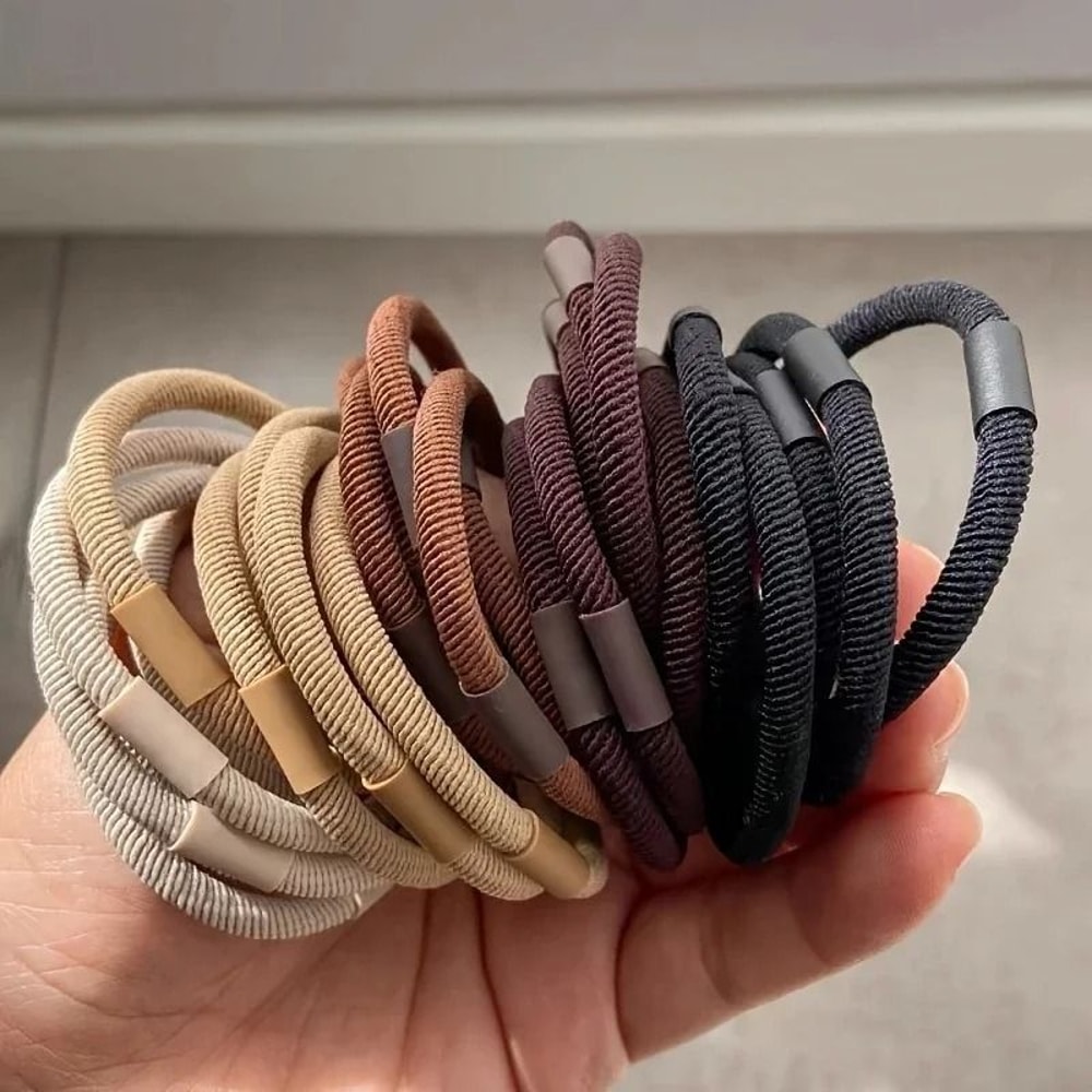 Basic Plain Color Thick Elastic Hair Ties Set With High Elasticity Ponytail Holders 0