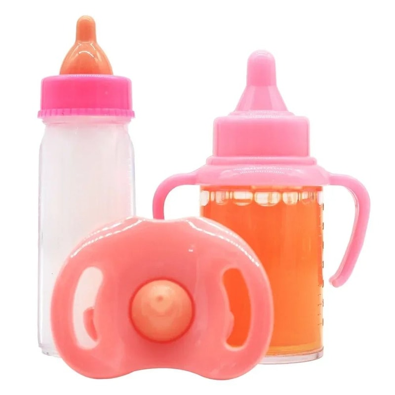 Small Baby Doll Feeding Bottle And Pacifier Set With Milk And Juice Bottles For Pretend Play 2