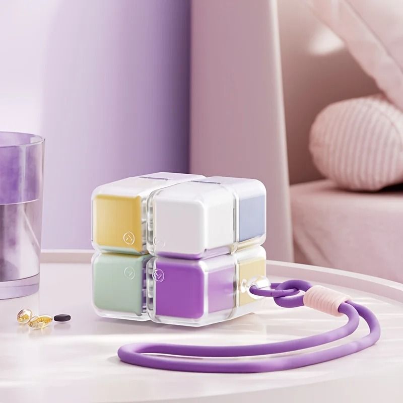 Magic Cube 8 Grid Pill Organizer Box With Hanging Rope Moisture Proof Travel Medicine Storage 4