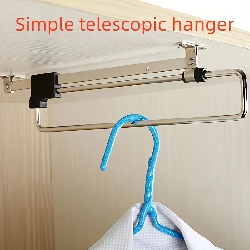 Adjustable Pull Out Clothes Rod Foldable Wardrobe Hanging Rail Organizer 2