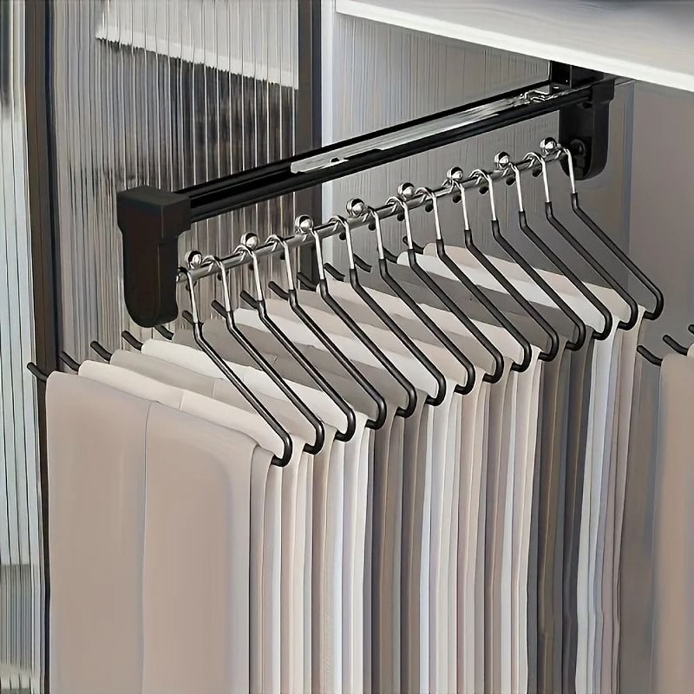 Adjustable Pull Out Clothes Rod Foldable Wardrobe Hanging Rail Organizer 5