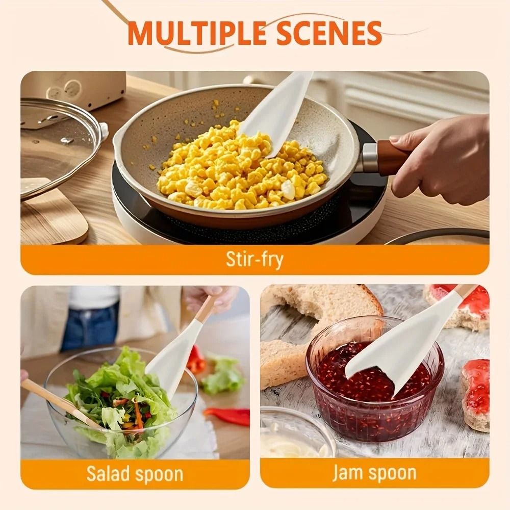 Multifunction Wooden Handle Cooking Spoon Nonstick Safe Serving Utensil 4