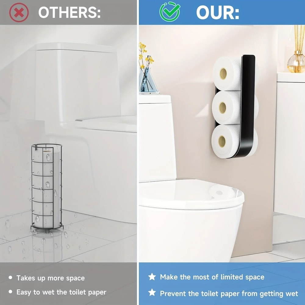 3 In 1 Wall Mounted Toilet Paper Holder With Towel Rack And Hooks Black Metal Bathroom Organizer 3