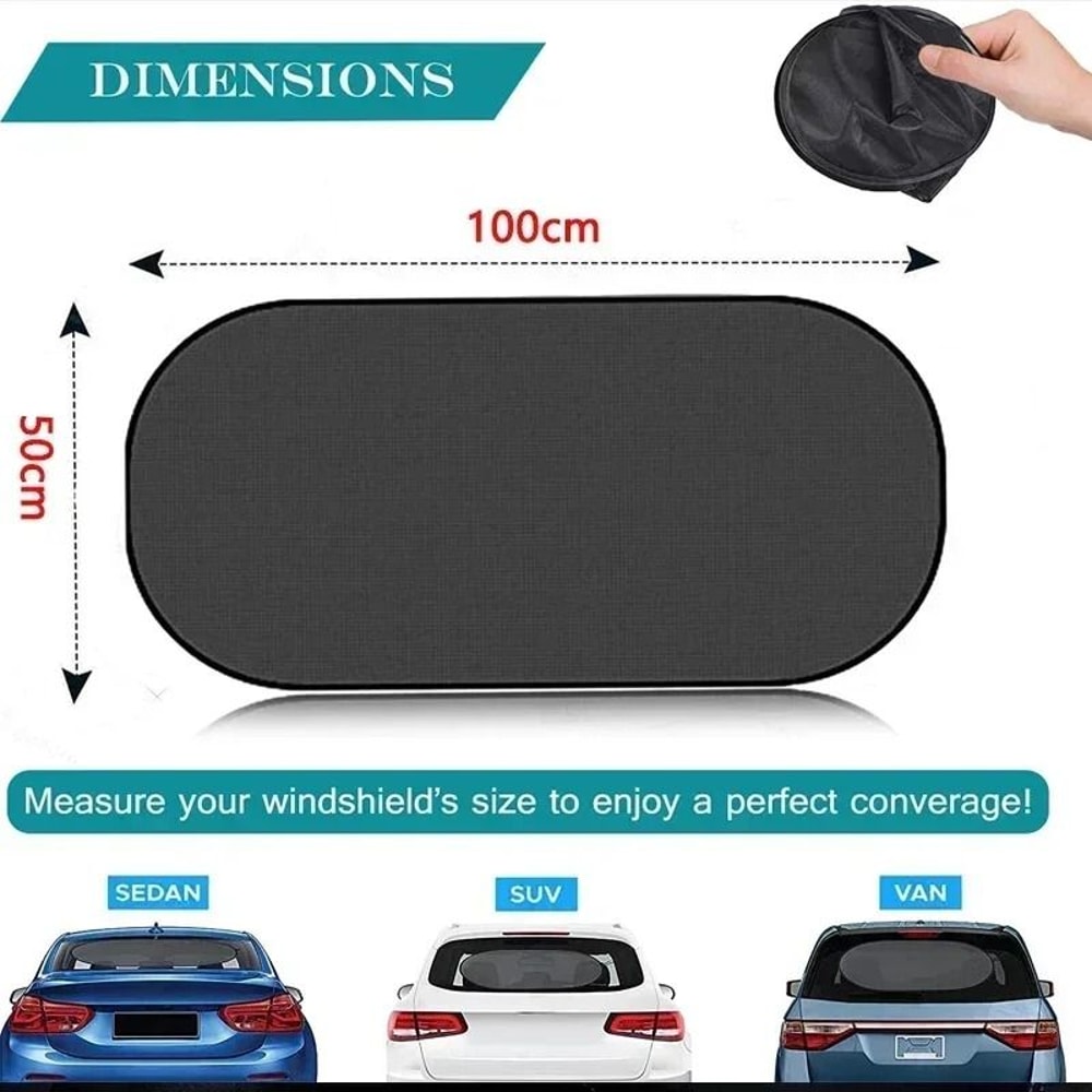 Car Rear Window Sun Shade UV Protection Folding Mesh Sunshade With Suction Cups 2