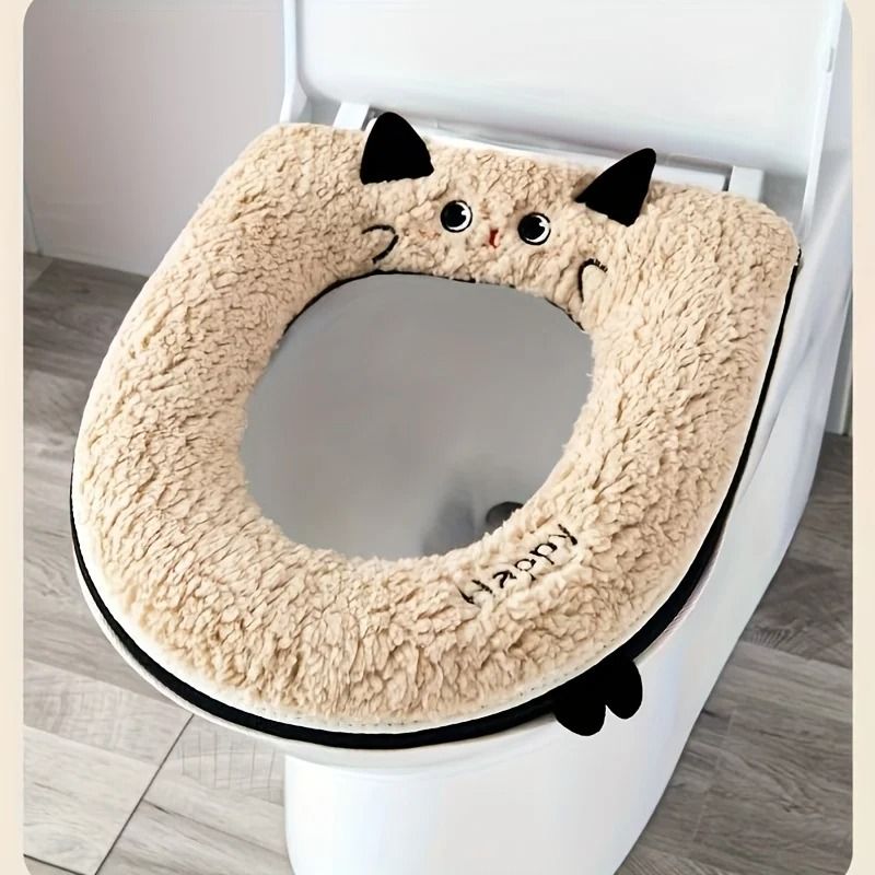 Cute Cat Toilet Seat Cover Soft Zipper Design Universal Fit 2