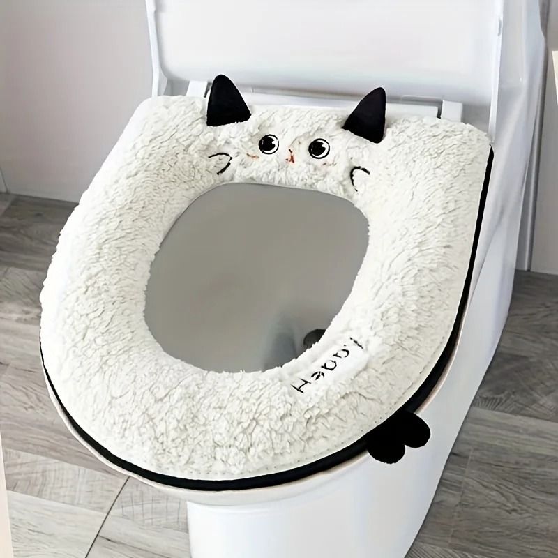 Cute Cat Toilet Seat Cover Soft Zipper Design Universal Fit 1