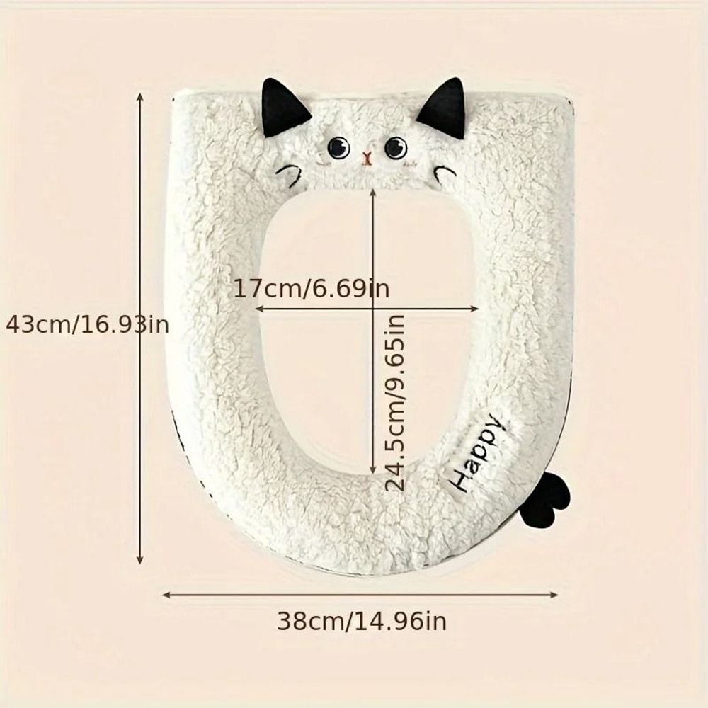 Cute Cat Toilet Seat Cover Soft Zipper Design Universal Fit 5