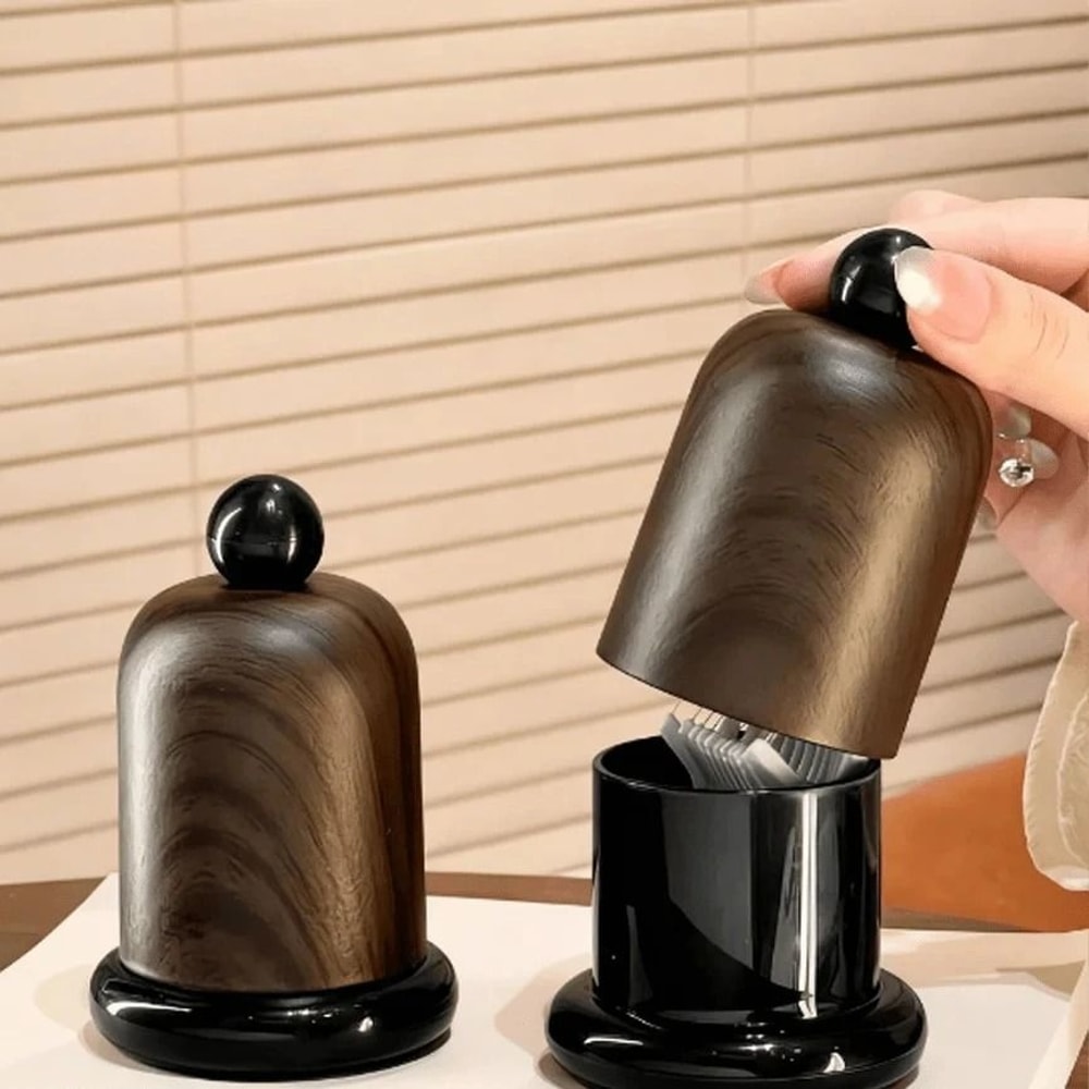 1 PC Elegant Walnut Wood Toothpick Holder With Ball Top Solid Wood Toothpick Dispenser 3