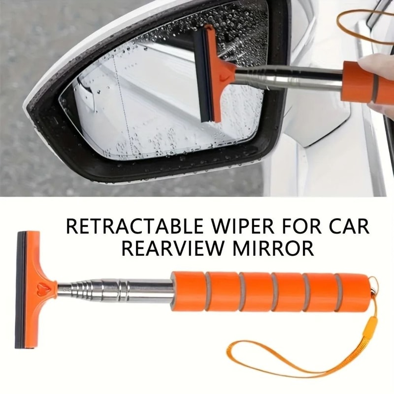 Retractable Windshield Wiper Scraper With Extendable Handle Rearview Mirror Cleaner 4