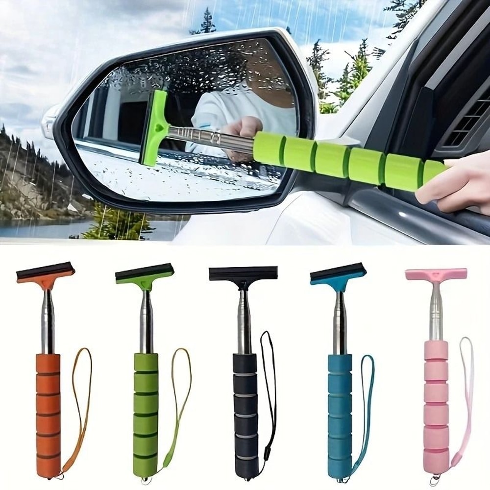 Retractable Windshield Wiper Scraper With Extendable Handle Rearview Mirror Cleaner 0
