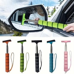 retractable windshield wiper scraper with extendable handle rearview mirror cleaner
