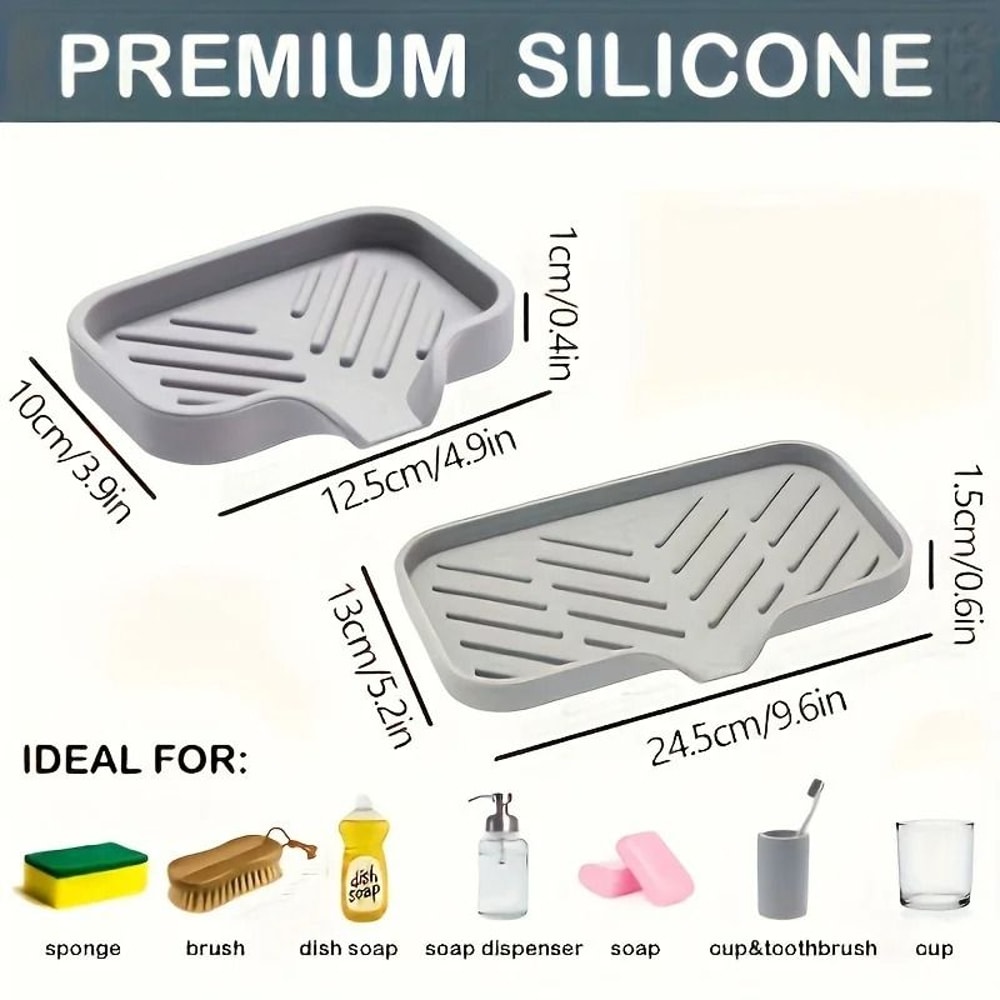 Silicone Sink Tray Drain Soap Sponge Holder Kitchen Sink Organizer 3