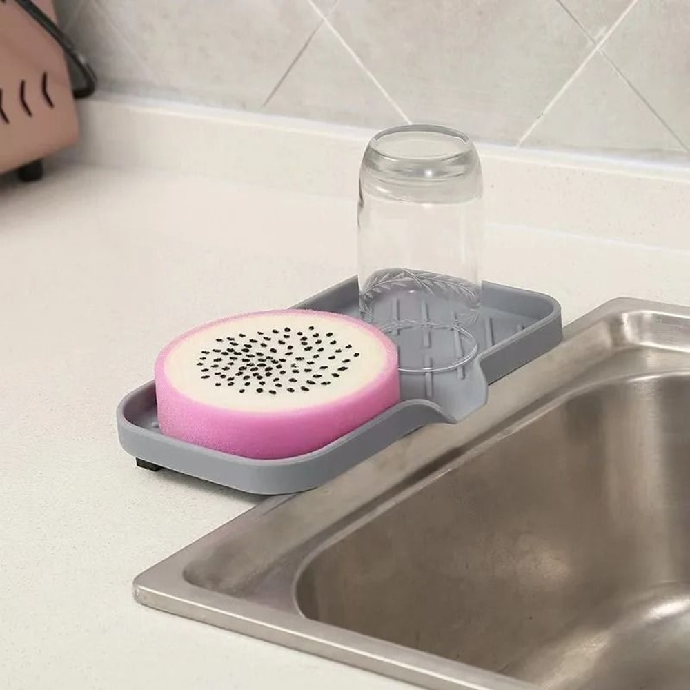 Silicone Sink Tray Drain Soap Sponge Holder Kitchen Sink Organizer 5