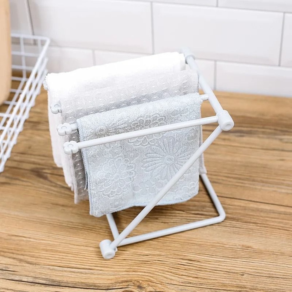 Foldable Kitchen Towel Rack Vertical Dish Cloth Drying Stand For Countertops 4