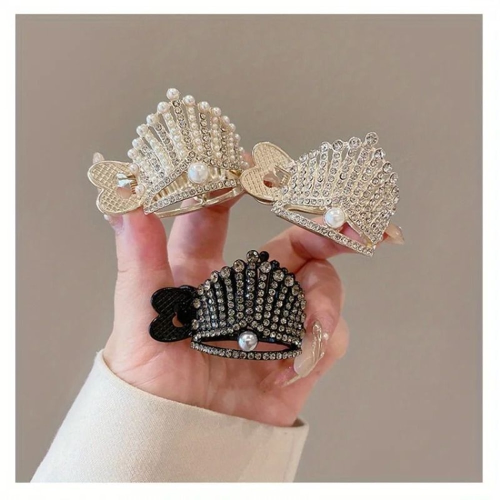 Elegant Crystal Shark Hair Claw Pearl Ponytail Clip For Women 0