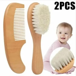 baby hair brush and comb set soft wool beech wood newborn grooming kit