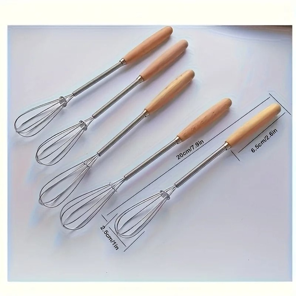 Stainless Steel Kitchen Whisk Set With Solid Wood Handles Cream And Egg Mixer 0