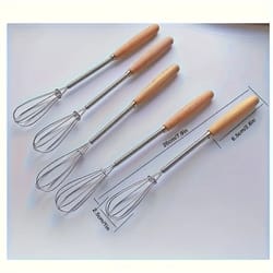 stainless steel kitchen whisk set with solid wood handles cream and egg mixer