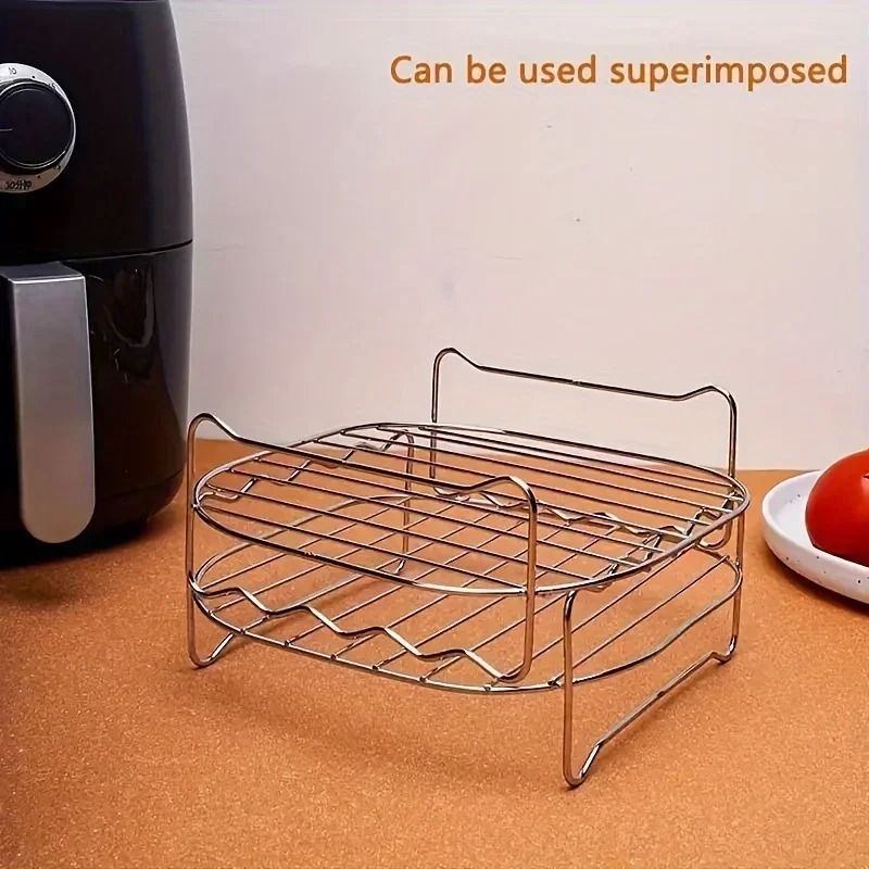 Air Fryer Grill Rack With Skewers Stainless Steel Square Cooking Accessory Set 4