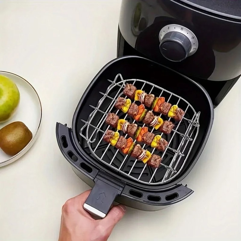 Air Fryer Grill Rack With Skewers Stainless Steel Square Cooking Accessory Set 6
