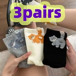 cute cat face socks set of 3 soft animal novelty socks for everyday wear