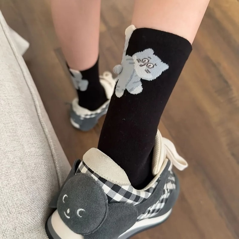 Cute Cat Face Socks Set Of 3 Soft Animal Novelty Socks For Everyday Wear 4