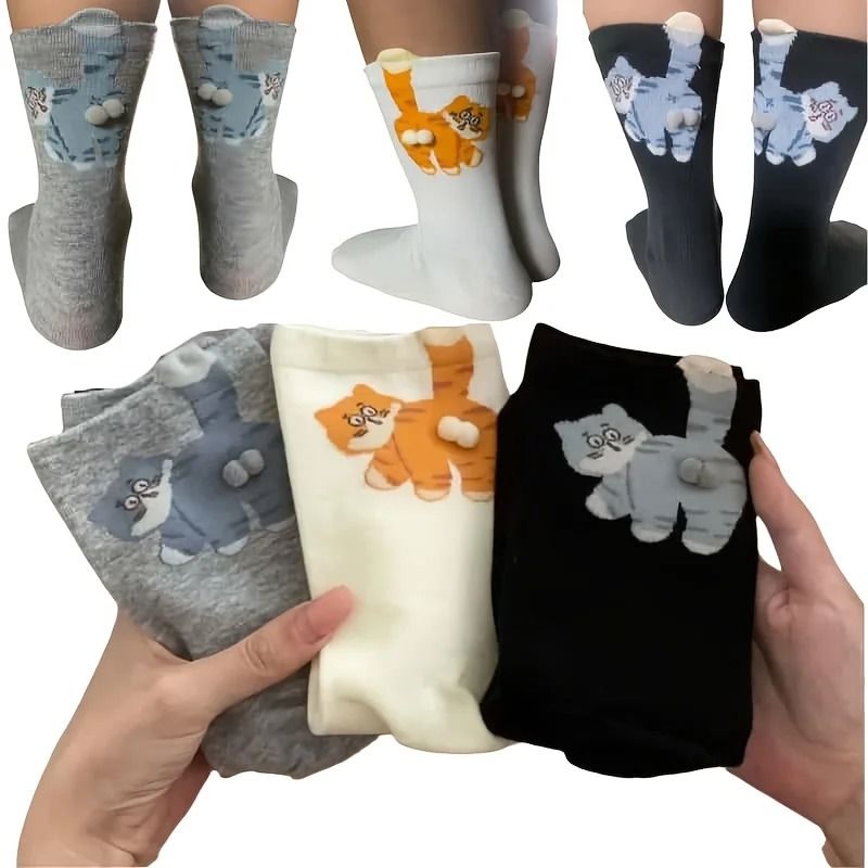 Cute Cat Face Socks Set Of 3 Soft Animal Novelty Socks For Everyday Wear 5