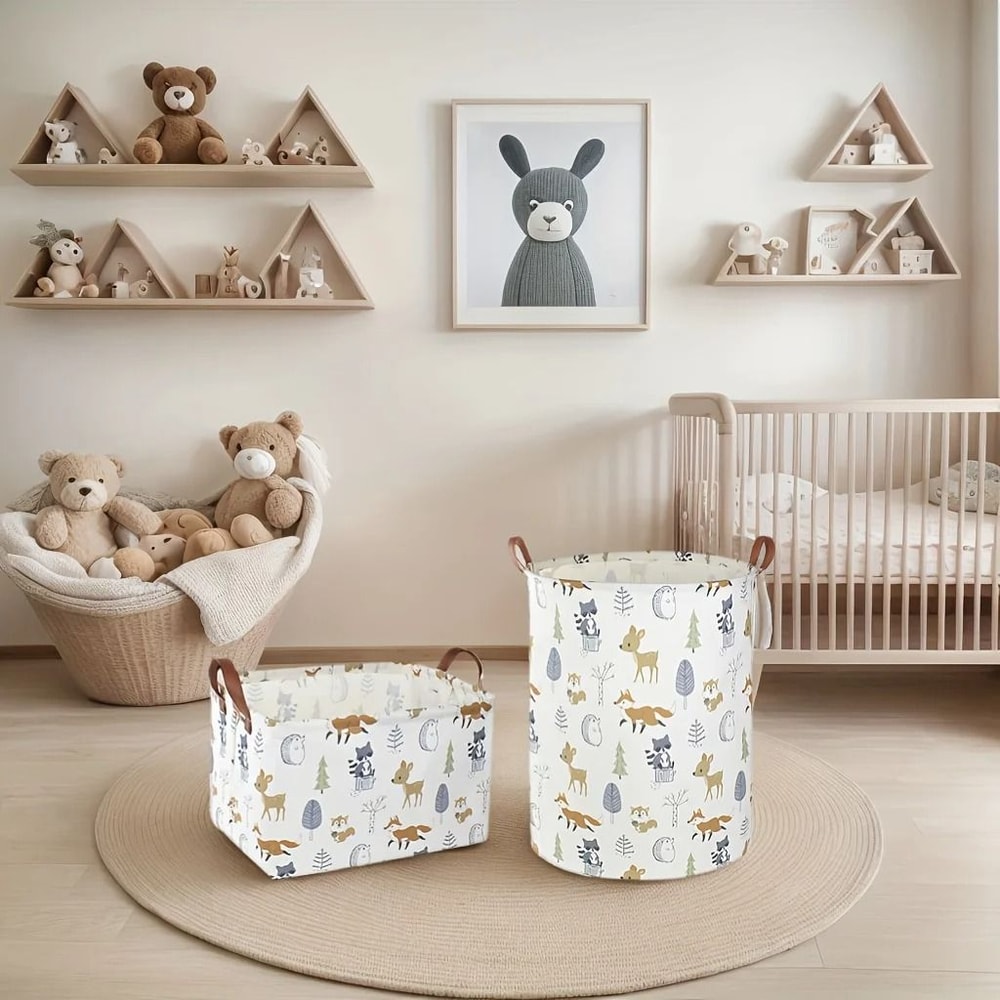 Large Cotton Laundry Basket Foldable Clothes Storage Hamper With Handles 2