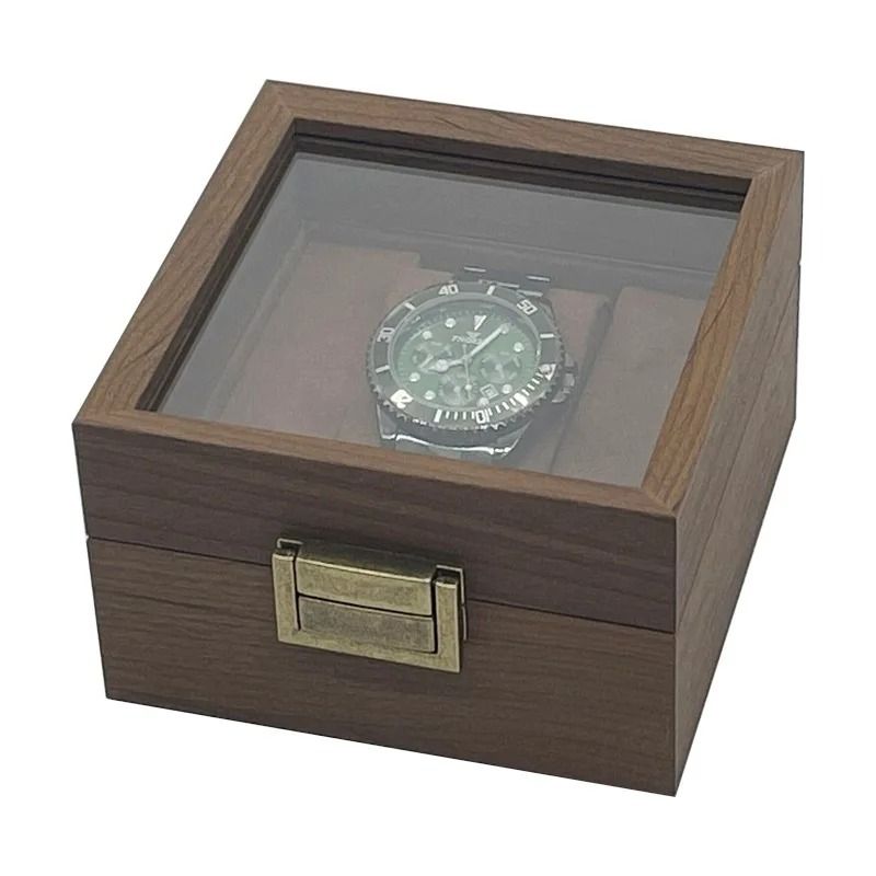 Vintage Black Walnut Wooden Watch Box Single Watch Storage And Display Case 0