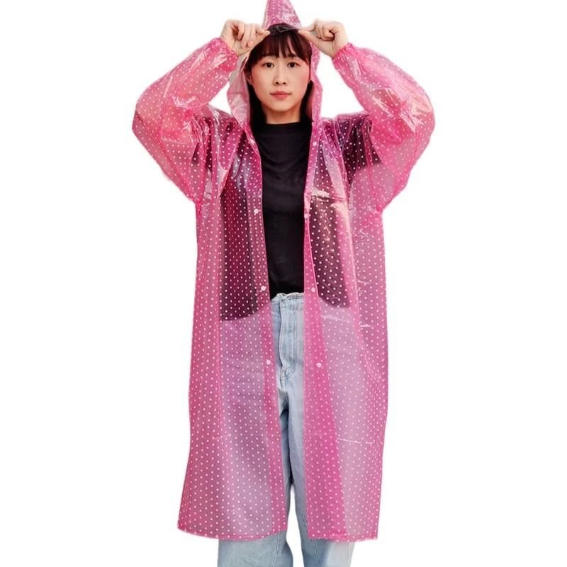 Clear Polka Dot Long Rain Poncho Waterproof Outdoor Raincoat 0