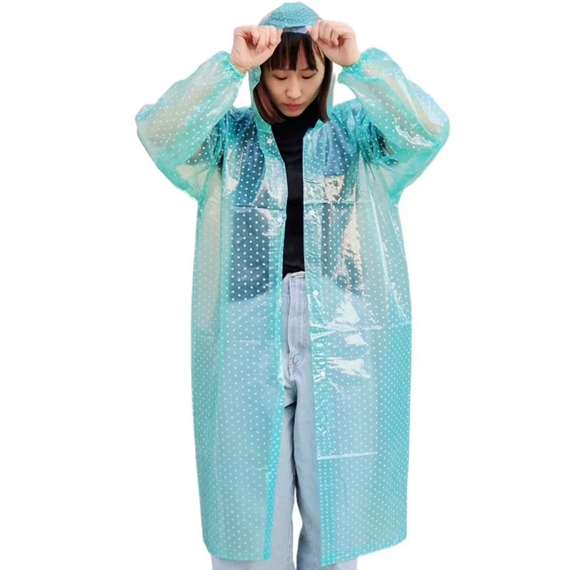 Clear Polka Dot Long Rain Poncho Waterproof Outdoor Raincoat 4
