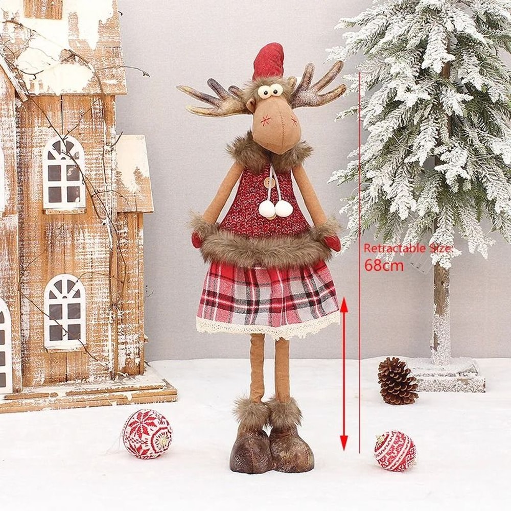 Retractable Standing Christmas Elk Doll Red Fabric Holiday Decor 4