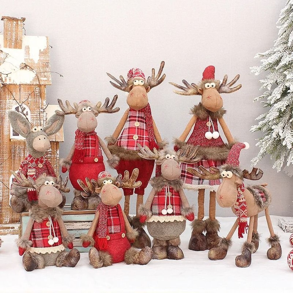 Retractable Standing Christmas Elk Doll Red Fabric Holiday Decor 0