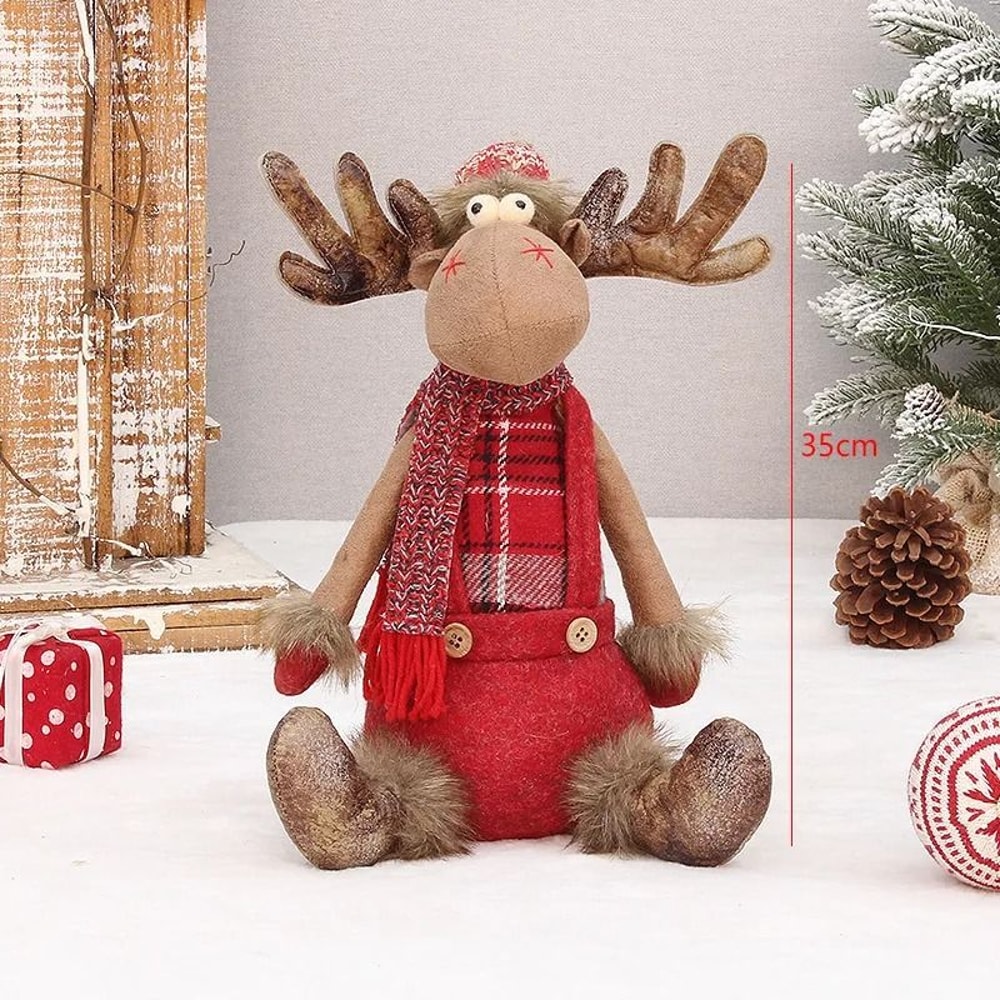 Retractable Standing Christmas Elk Doll Red Fabric Holiday Decor 1