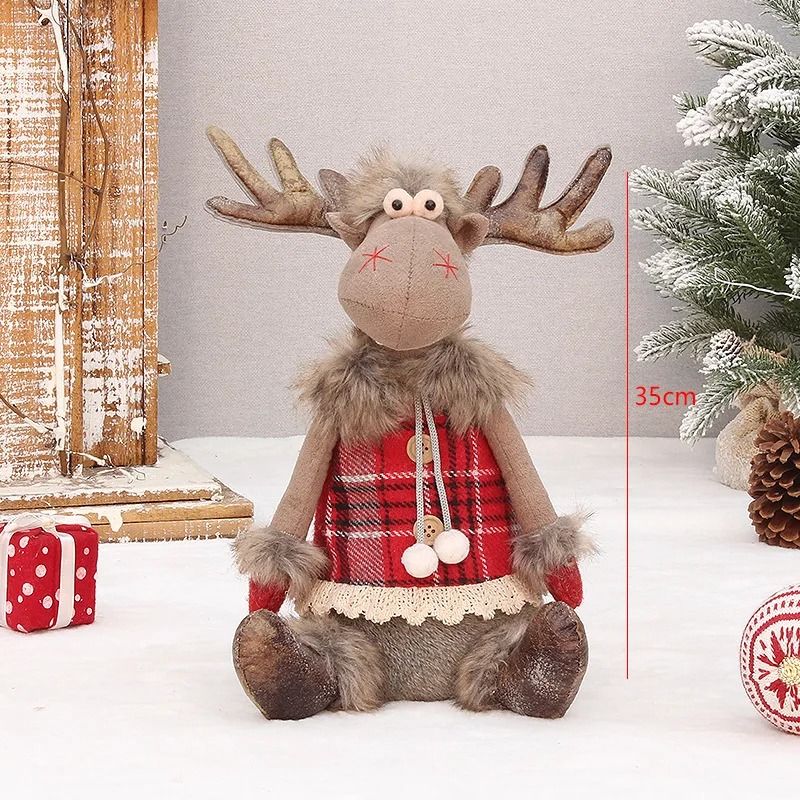 Retractable Standing Christmas Elk Doll Red Fabric Holiday Decor 2