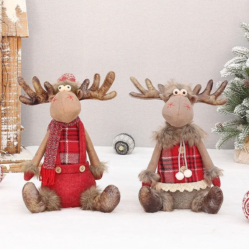Retractable Standing Christmas Elk Doll Red Fabric Holiday Decor 6