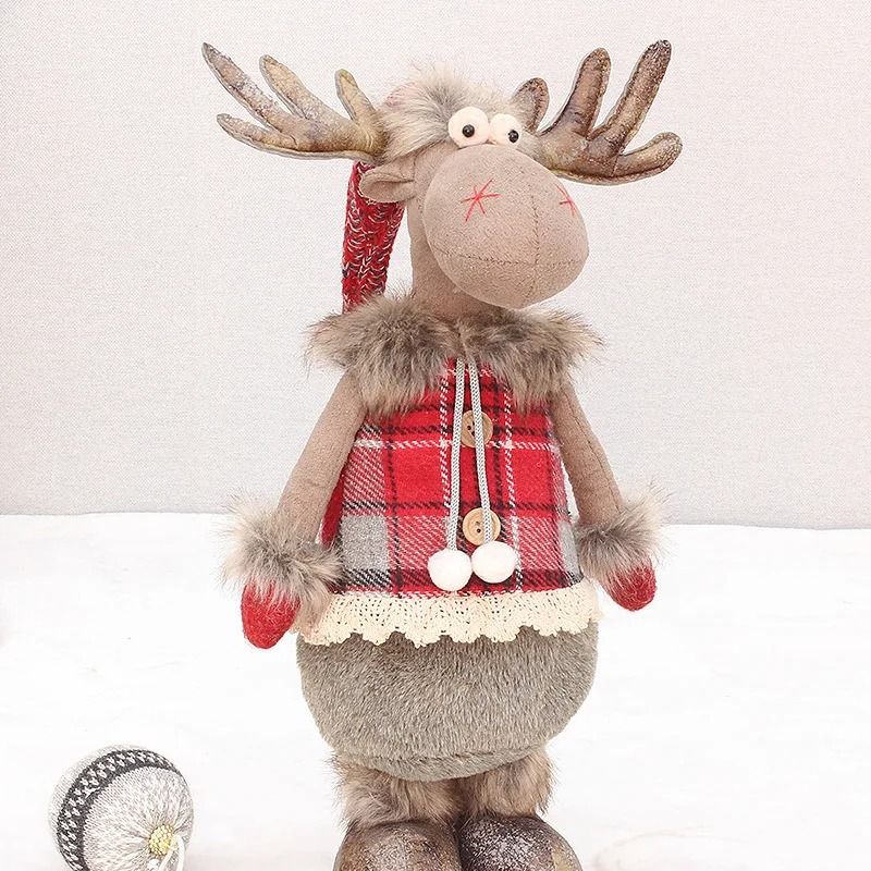 Retractable Standing Christmas Elk Doll Red Fabric Holiday Decor 7