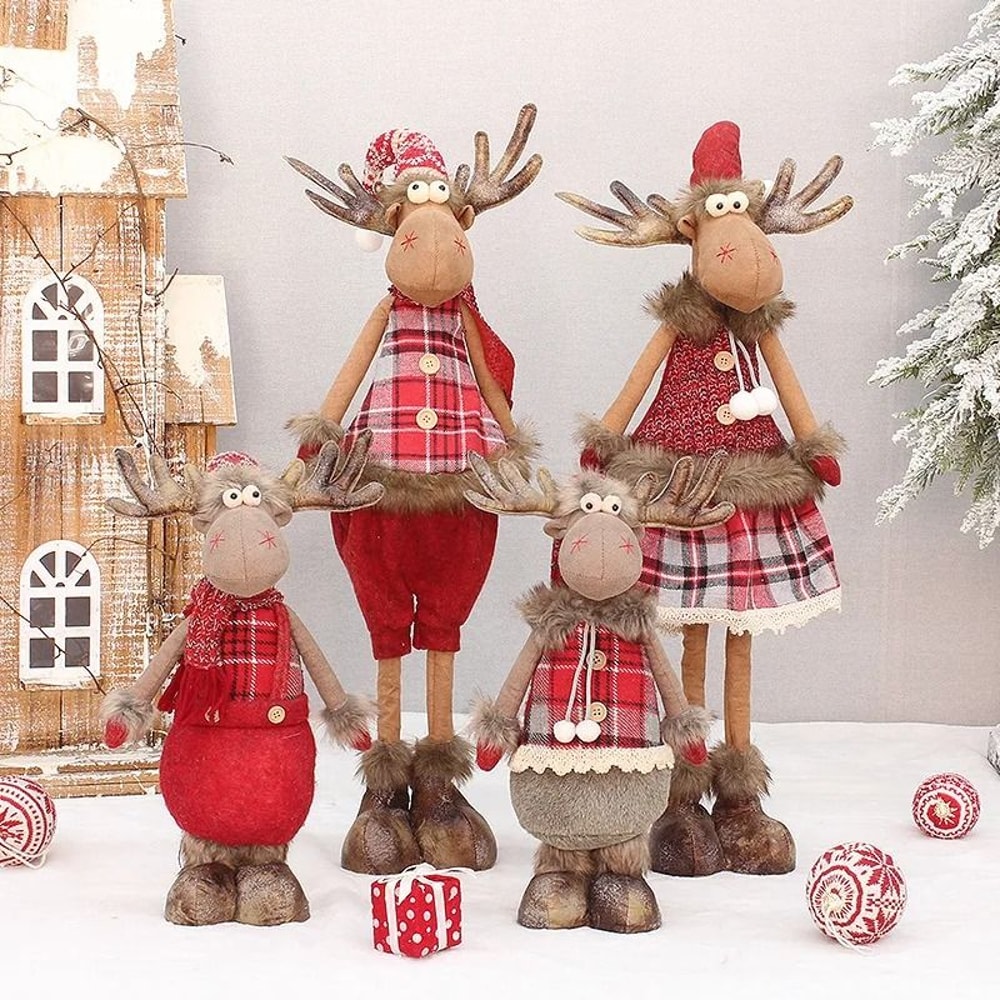 Retractable Standing Christmas Elk Doll Red Fabric Holiday Decor 8