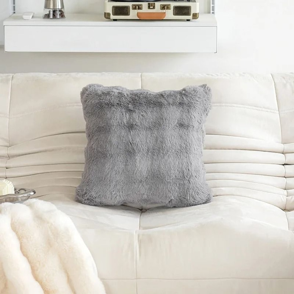 Plush Faux Rabbit Fur Decorative Throw Pillow For Sofa And Bed 1