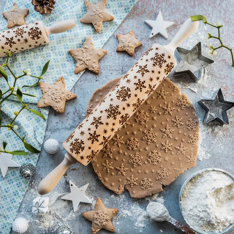 Wooden Embossed Rolling Pin For Cookies Fondant And Baking Decor 4