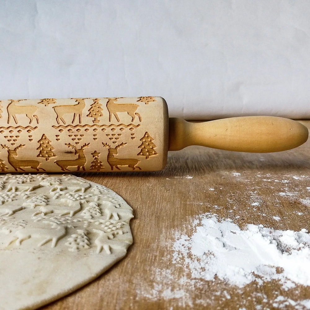 Wooden Embossed Rolling Pin For Cookies Fondant And Baking Decor 5