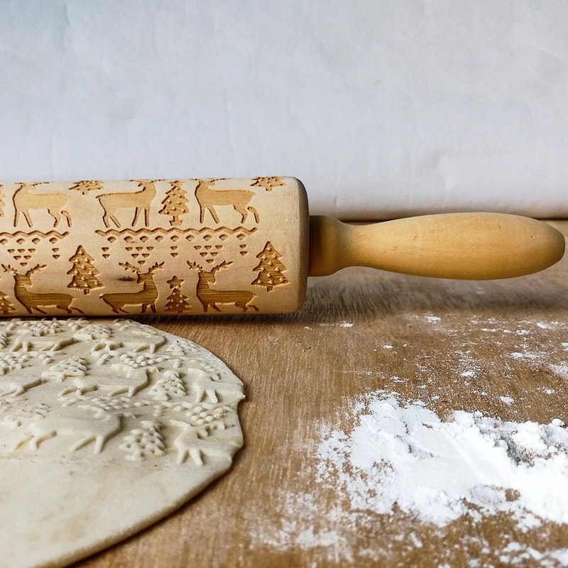 Wooden Embossed Rolling Pin For Cookies Fondant And Baking Decor 5