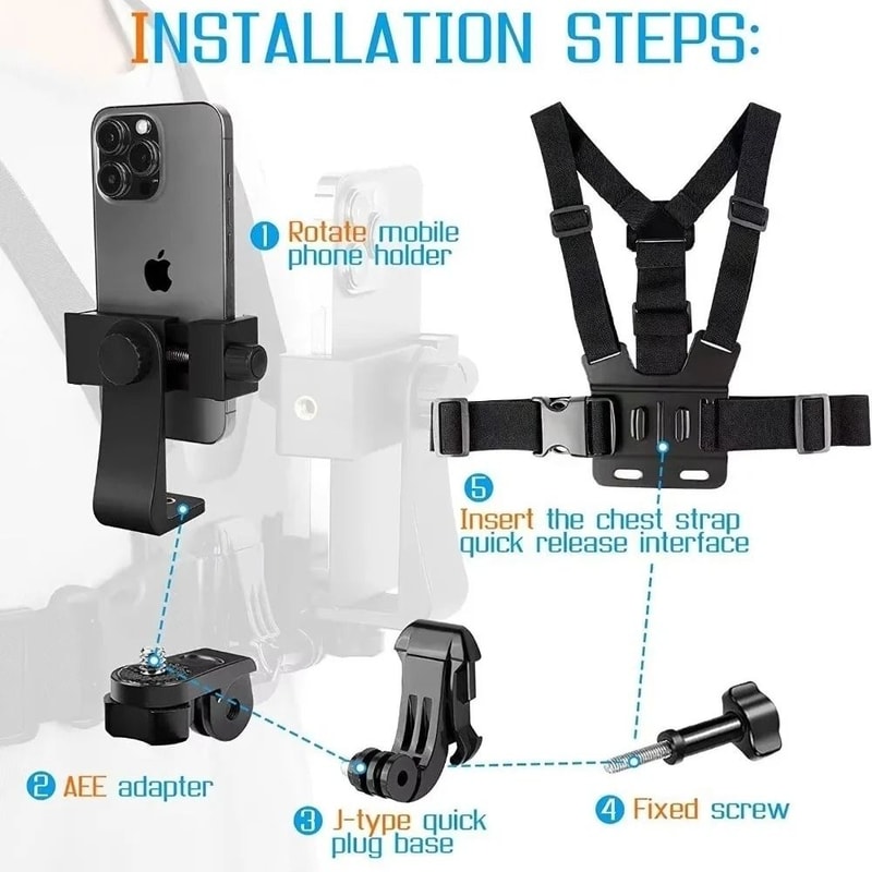 Hands Free Chest Mount Harness For Action Camera Sports Recording 7