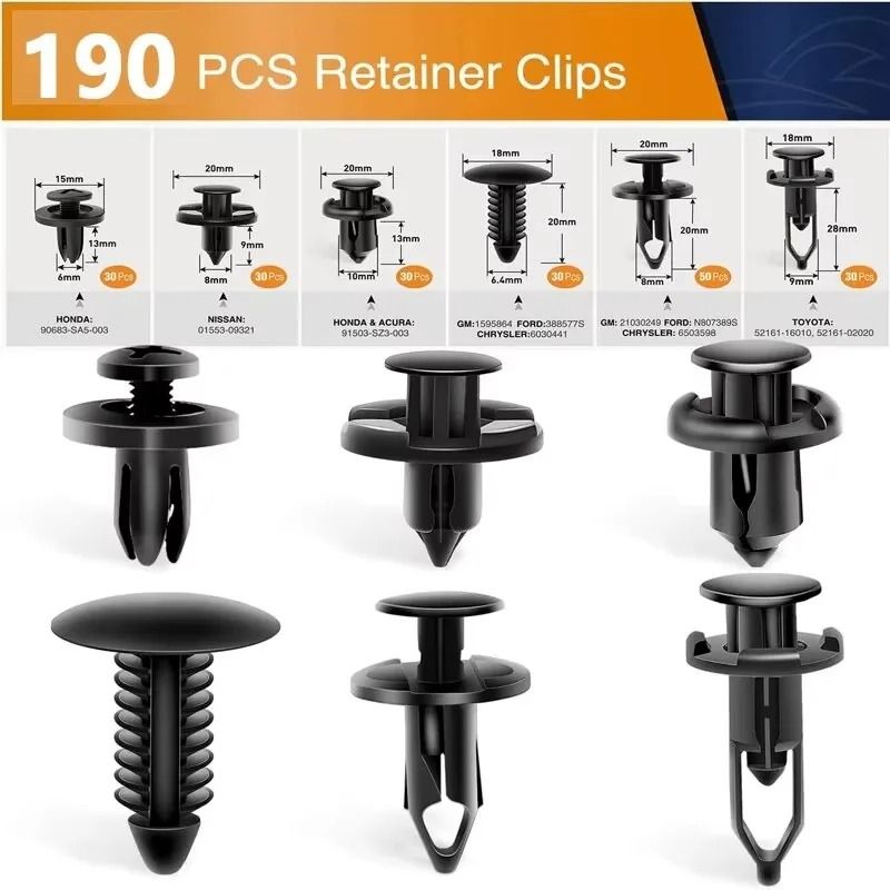 190 PCS Auto Plastic Bumper Clips Kit Car Body Push Rivets Fasteners Set 3